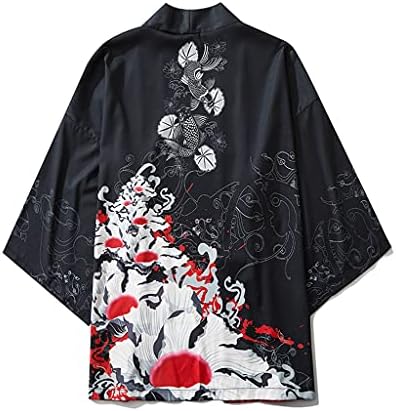 Xxbr japanski kimono kardigan za muške, labav otvoreni prednji 3/4 rukava lagana ukiyoe zmajeva jakna casual ogrtač