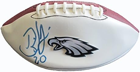 Brian Dawkins s autogramiranim nogometom logotipa s dokazom, slika Briana koji potpisuje za nas, PSA/DNK ovjeren, Super Bowl,
