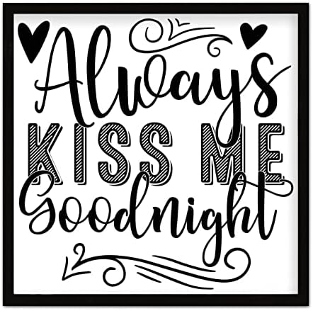 Uvijek me poljubi u laku noć inspirativni uokvireni zidni dekor drveni natpisi 16x20 inča Slatka zidna umjetnost drvena ploča