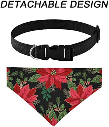Sretan Božić Holly Poinsettia Flowers Black Dog Collar Bandana Triangle Pet Trokut Šap mačje ovratnike Šalice Podesivi remen
