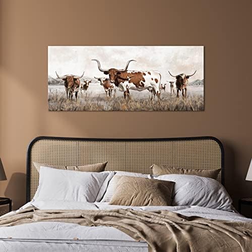 Dekor vizualne umjetnosti Veliki Texas Longhorn platno zidni umjetnički dekor Zapadna seoska kuća Krava Stoka slika umjetnosti