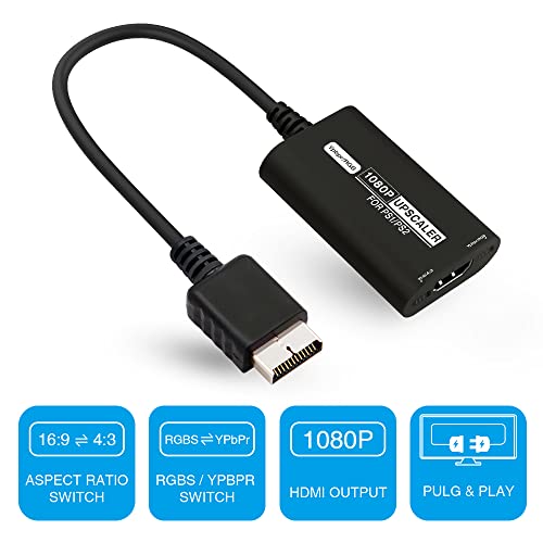 HDMI pretvarač za PS1 PS2 1080P UPSCALER HDMI adapter s RGB/YPBPR prekidačem i 4: 3/16: 9 Omjer omjera omjera za PlayStation