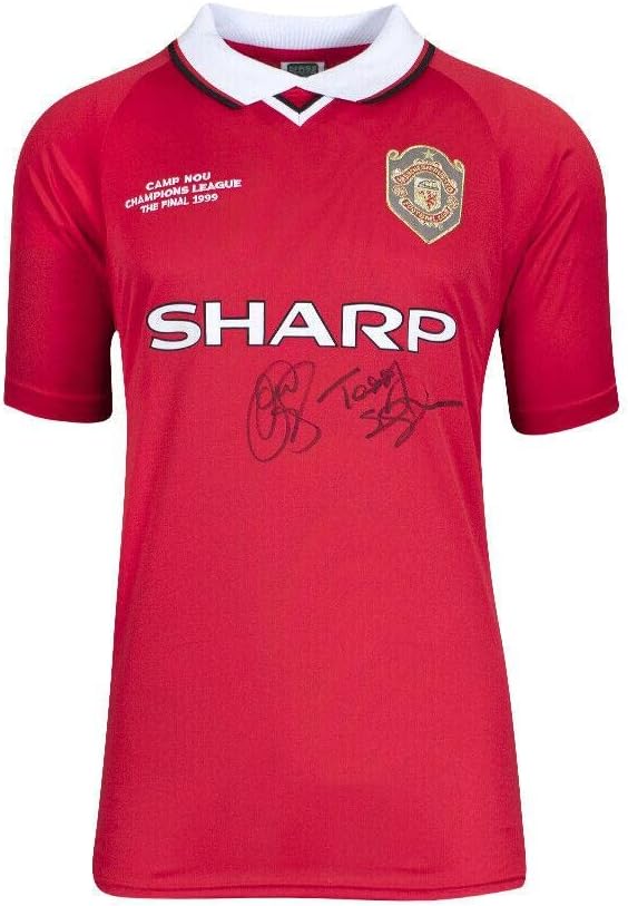 Ole Gunnar Solskjaer & Teddy Sheringham Dual potpisana majica Manchester United - 19 - Autografirani nogometni dresovi
