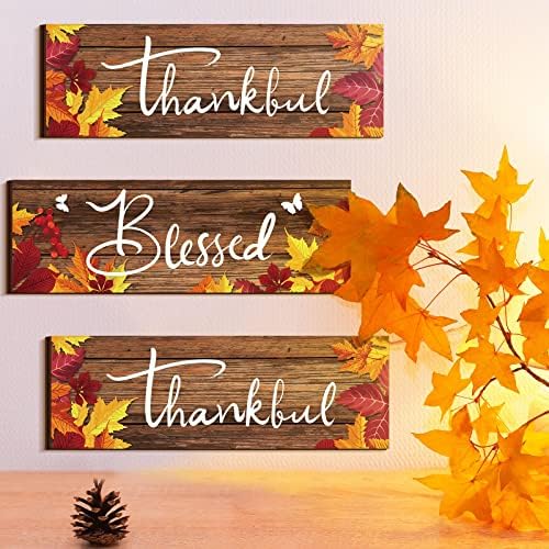3 komada jeseni Wood Sign Listovi javorova Umjetnost Viseći znakovi zahvalni Zahvalni blagoslovljeni drveni znakovi jesenski