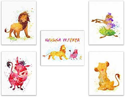 Lion King Kids Printevi - Set od 5 slatkih fotografija u umjetničkom dekoru - Simba Pumbaa Timon Nala