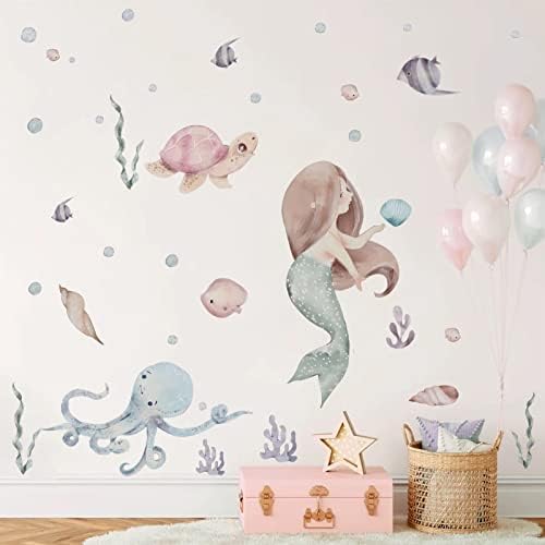 Sanjive oceanske Zidne naljepnice slatke pastelne sirene Zidne naljepnice za djevojčice u stilu sirene dekor dječje sobe