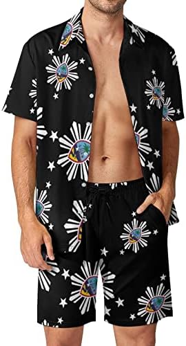Baikutouan Guam Filippini muški 2 -komadni havajski košulja odijela ležerno labavo gumb dolje i plaže kratke hlače odmor