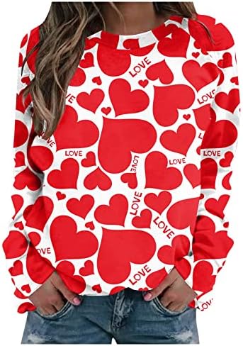 Sretne majice za Valentinovo Crewneck vrhovi dugih rukava Pulover Love Heart Graphic Twishirts Nears Majice vrhovi