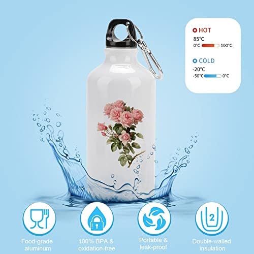 Ružičaste ruže cvjetovi sportske boce za vodu vakuum izolirani aluminij za višekratnu upotrebu s poklopcima šalicom za kampiranje