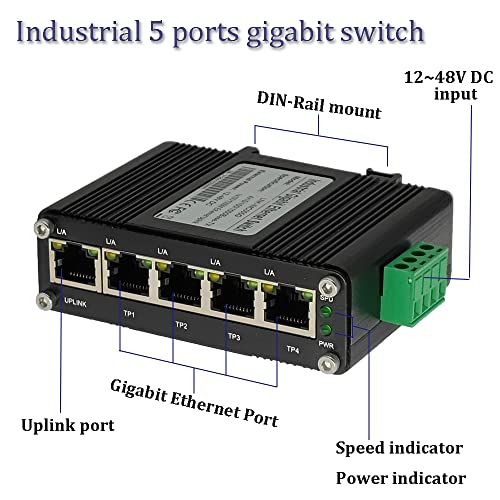 Mini Industrial 5 Ports Gigabit Switch Očvršćeni 5 priključka RJ45 10/100/1000Mbps Ethernet Switch DIN Rail Mount Ethernet