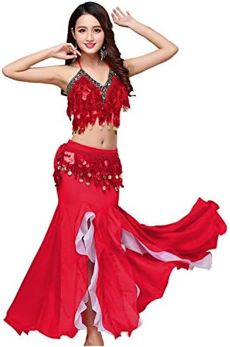 Oridoor ženska trbušna plesna haljina trbuh Crop Top Grud Top i pojas šifona ples podijeljena suknja kostim 3-komadića odjeća