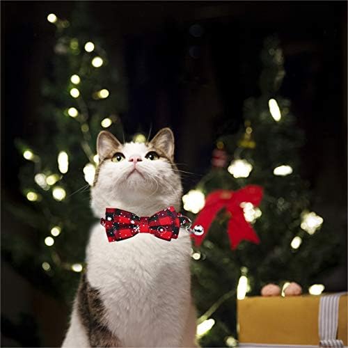 Ogrlica za božićne mačke s leptir mašnom od pahuljica i malim zvonom, preslatka ogrlica s laganom podesivom kopčom, pribor