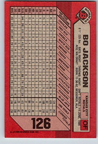 1989. Bowman 126 Bo Jackson Kansas City Royals MLB bejzbol NM-MT