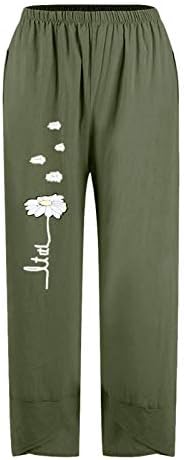 Pamučne lanene Capri hlače ženske ljetne casual Capri hlače s džepovima visokog struka udobne cvjetne hlače za plažu