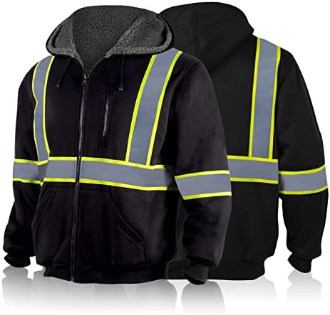 SicalOBO HOODIE VISOVE VISILNOSTI za muškarce, sigurnosne jakne zimska crna reflektivna jakna, klasa 3 visoke vidljivosti
