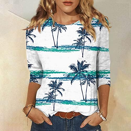 Dopocq majice za žene Preveliki pulover College Summer Boem 3/4 rukave prozračne ruffle tiskare pamučne bluze
