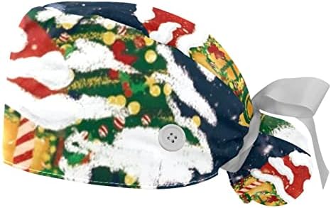 Radna kapa s gumbom za žene 2 pakiranja, šeširi za čišćenje zvjezdica, podesivi kravata straga, šeširi za konjski rep božićni