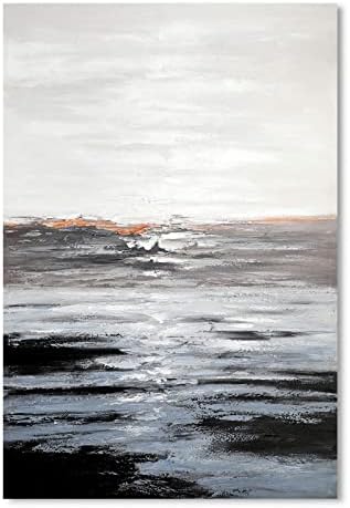 YPY Abstract Seascape platno zidna umjetnost: Crno -bijelo slikarstvo teksturirana slika za dekor dnevnog boravka, Moderna
