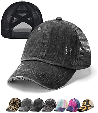 Crisscross šešir, oprana pohabana bejzbolska kapa, šešir s konjskim repom, visoka neuredna punđa, ženska kapa