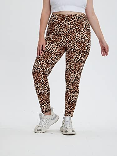 Tiyomi plus veličina ženske leopardove gamaše 2x hlače pune duljine Rastepene nogavice s visokim strukom, nogavice za životinje,