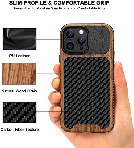 Tenglin magnetska futrola kompatibilna s iPhone 13 Pro Case Wood zrno s teksturom od ugljičnih vlakana Dizajn kože kože hibridni