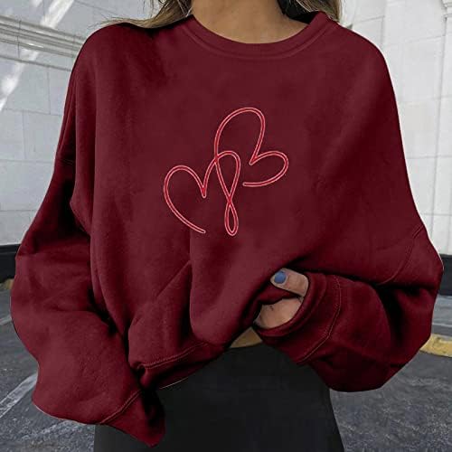 Žene casual dukserice dukserice posada vrat Slatko srce grafički print pulover opušteni vrhovi za fit i veličina tunična
