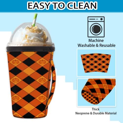 Narančaste karirane bundeve za višekratnu upotrebu ledene kave s ručicom Nepren šalica za čašicu za sodu, latte, čaj, pića,