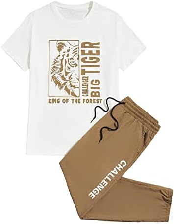 Oyoungle muške 2 komadne odjeće Grafičke majice s kratkim rukavima i trkačke gaće za trčanje tracksuit