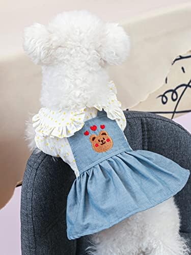Qwinee Heart & Medvjed vezena pseća haljina mačka ruffle ukrama traper haljina za kućne ljubimce za malu srednju djevojku