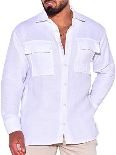 BMISEGM Ljetne majice za muškarce muške lanene ovratnike prozračna ležerna košulja pamučna lanena modna modna majica dugih