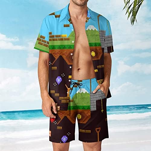 Retro video igra koja igra muške 2 komadne plažene odjeće Havajskog gumba dolje košulja s kratkim rukavima i kratkih hlača