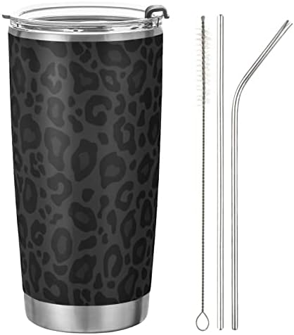 Oarencol Crni leopard od 20 oz, šalica za kavu s kavom s poklopcem i slamna
