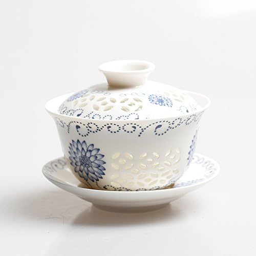 Dehua porculanski kineski izvrsni plavo -bijeli gaiwan sastoji se od šalice, tanjura i poklopca