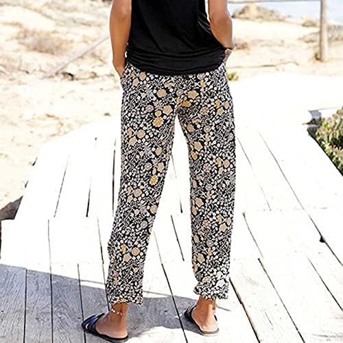 Xxbr boho plaže hlače za žene, ljetne cvjetne tiskane elastične elastične hlače za ravne grede casual dres hlače
