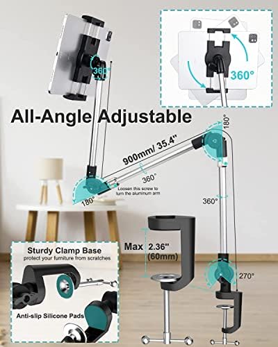 AOZCU fleksibilni držač za stol za krevet, 35in aluminijski dugački iPad Camera nosač za stol, 360 ° rotacijski rotacijski