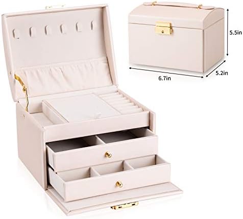 Dezzie ženska kutija nakita, stariji PU koža, 3 sloja srednje veličine nakit za skladištenje s bravom. Prijenosni putni nakit