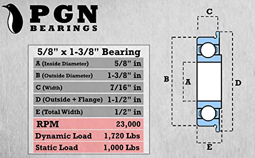 PGN 5/8 x 1-3/8 prirubnički kuglični ležaj - zamjena za kotače s kosilicom - kromirani čelik - podmazani