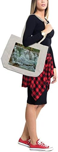 Ambsonne torba za kupovinu prirode, vodopad od bambusa japanskog stila Garden View Slika Print Jungle Stream, ekološki prihvatljiva