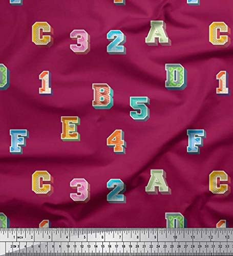 Pamučna Pletena tkanina od 58 inča s otiscima teksta u obliku brojeva i abeceda