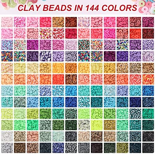 15000PCS, 144 boje glinenih perli za komplet za izradu Narukvica, Izrada Narukvica od šarma za djevojčice od 8-12 godina,