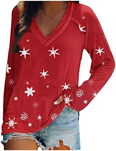 Ženski pulover dugih rukava Seksi V vrata majice božićne snježne pahuljice Print povremeni tunični vrhovi za gamaše jesenske
