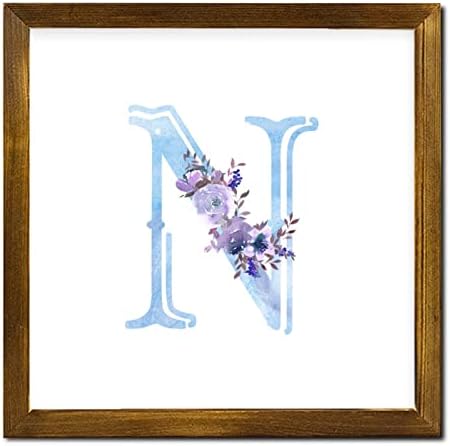 Monogram Početno pismo P uokvireni drveni zidni znakovi Prilagođeni drveni znakovi plavo pismo ljubičasto cvjetna seoska
