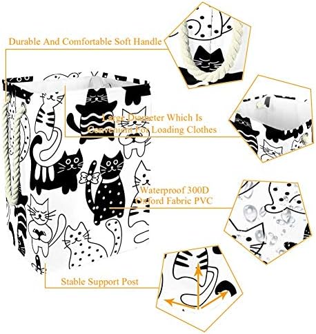 Heterogeni crtani crno-bijele mačke i srca 300nd Oksford PVC vodootporna košara za odjeću velika košara za rublje za deke