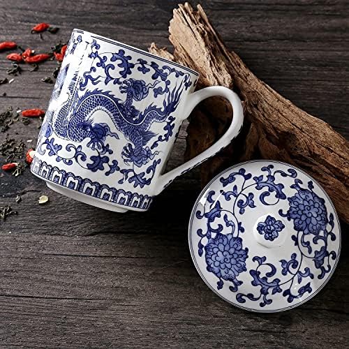 Yclznb šalica za kavu, keramička šalica, kineski stil set s poklopcem, ručno izrađena, otporna na toplinu, sigurna perilica