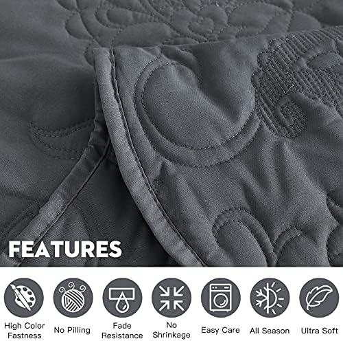 HZ & hy preveliki kraljevski prekrivač tamno siva 128x120 ekstra široka, pokrivač za pokriće, lagana tanka kompanija, reverzibilna,
