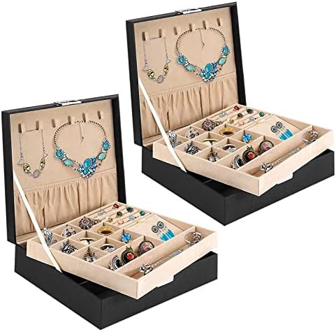 2 pakiranja 10, 24,10, 24,3,15 inča crna kutija za nakit za žene i djevojke, 2-slojna kutija za organiziranje nakita od mekog