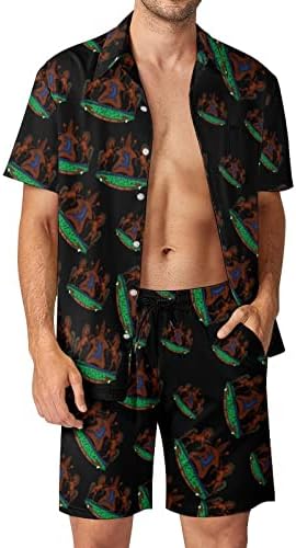Grb Lesotho Men 2 komada Havajski set majice s kratkim rukavima s gumbom dolje na plažnim hlačama labave fit tees tracksuit