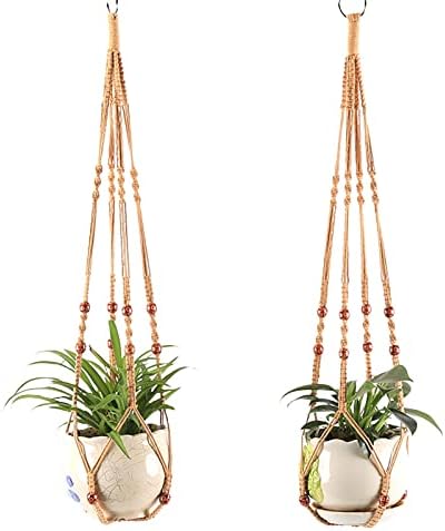 2pcs viseća košara za biljke zidni dekor perle praktični lonac za cvijeće pletena mrežasta torba ladica za lonac Bež