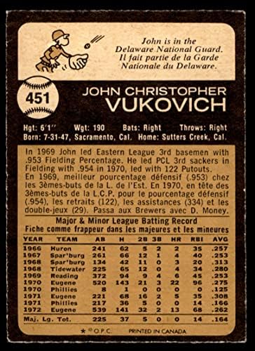 1973. O-pee-chee 451 John Vukovich Milwaukee Brewers Ex/MT+ pivari