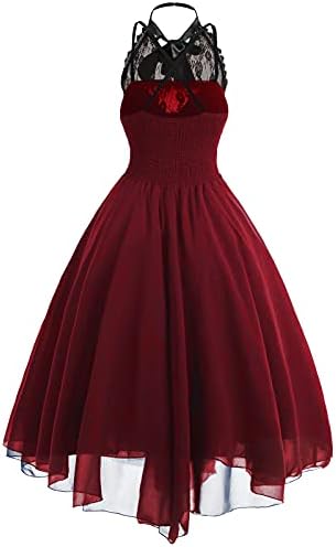 Gotička haljina za žene, korzet S naramenicama, čipkasta prošarana šifonska Vintage večernja haljina do koljena